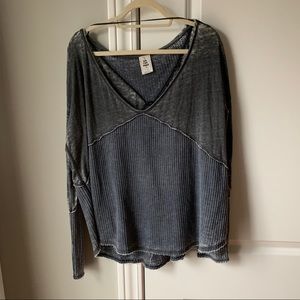 Charcoal Free People waffle knit long sleeve top